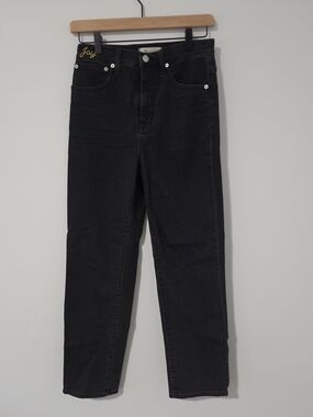 Madewell Classic Straight Jeans Washed Black "Joy" Gold Embroidery Size 25